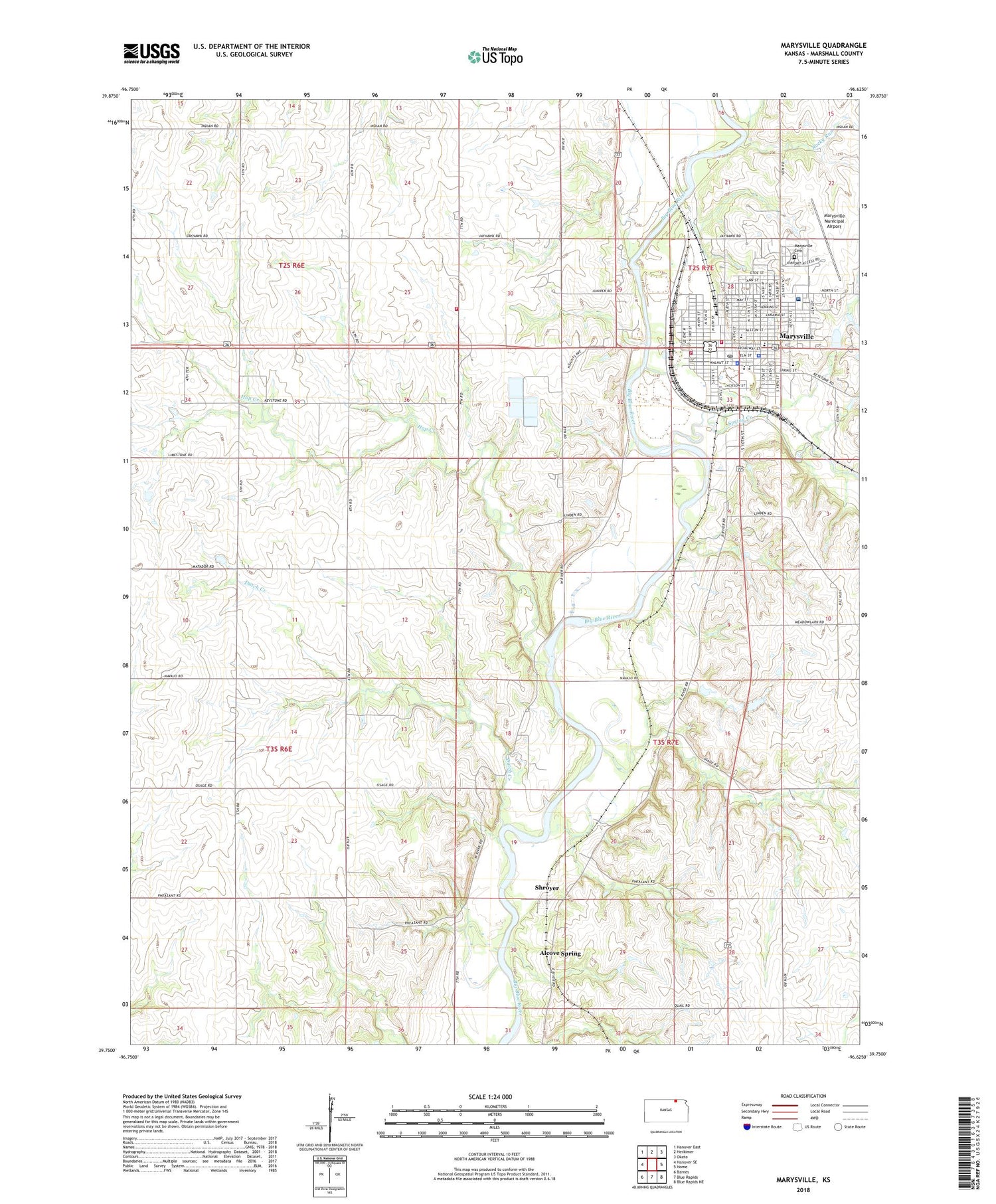 Marysville Kansas US Topo Map Image