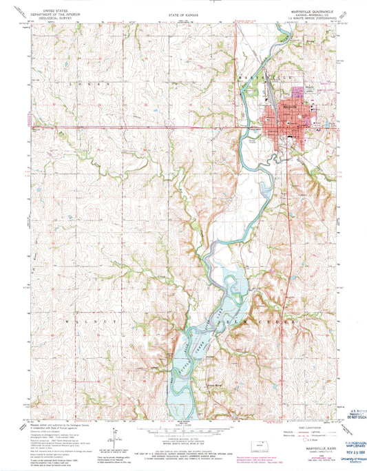 Classic USGS Marysville Kansas 7.5'x7.5' Topo Map Image