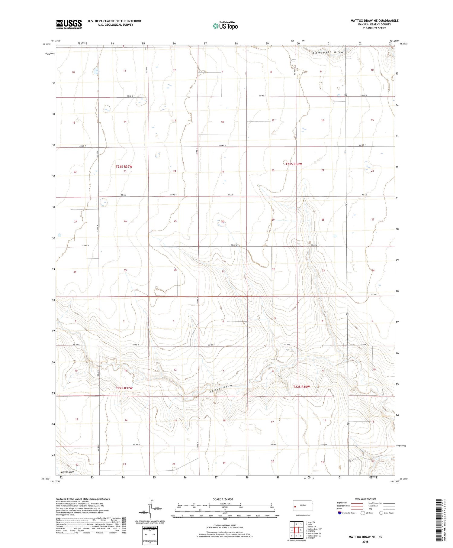 Mattox Draw NE Kansas US Topo Map Image