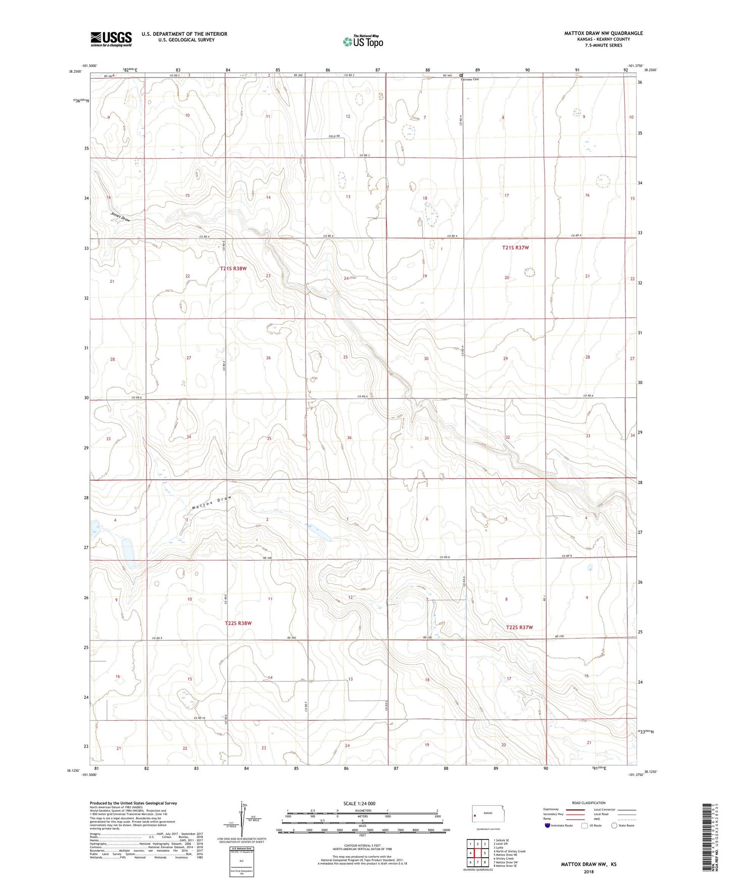 Mattox Draw NW Kansas US Topo Map Image