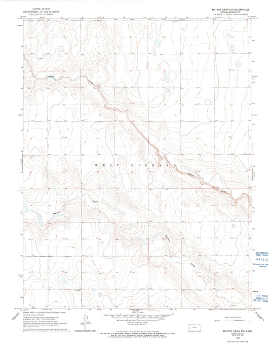 Classic USGS Mattox Draw NW Kansas 7.5'x7.5' Topo Map Image