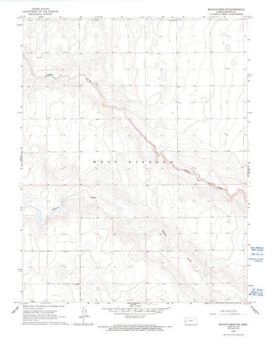 Classic USGS Mattox Draw NW Kansas 7.5'x7.5' Topo Map Image