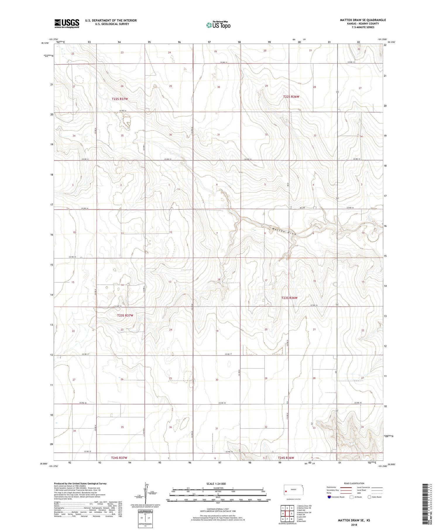 Mattox Draw SE Kansas US Topo Map Image