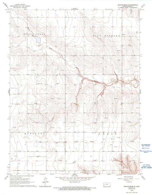Classic USGS Mattox Draw SE Kansas 7.5'x7.5' Topo Map Image