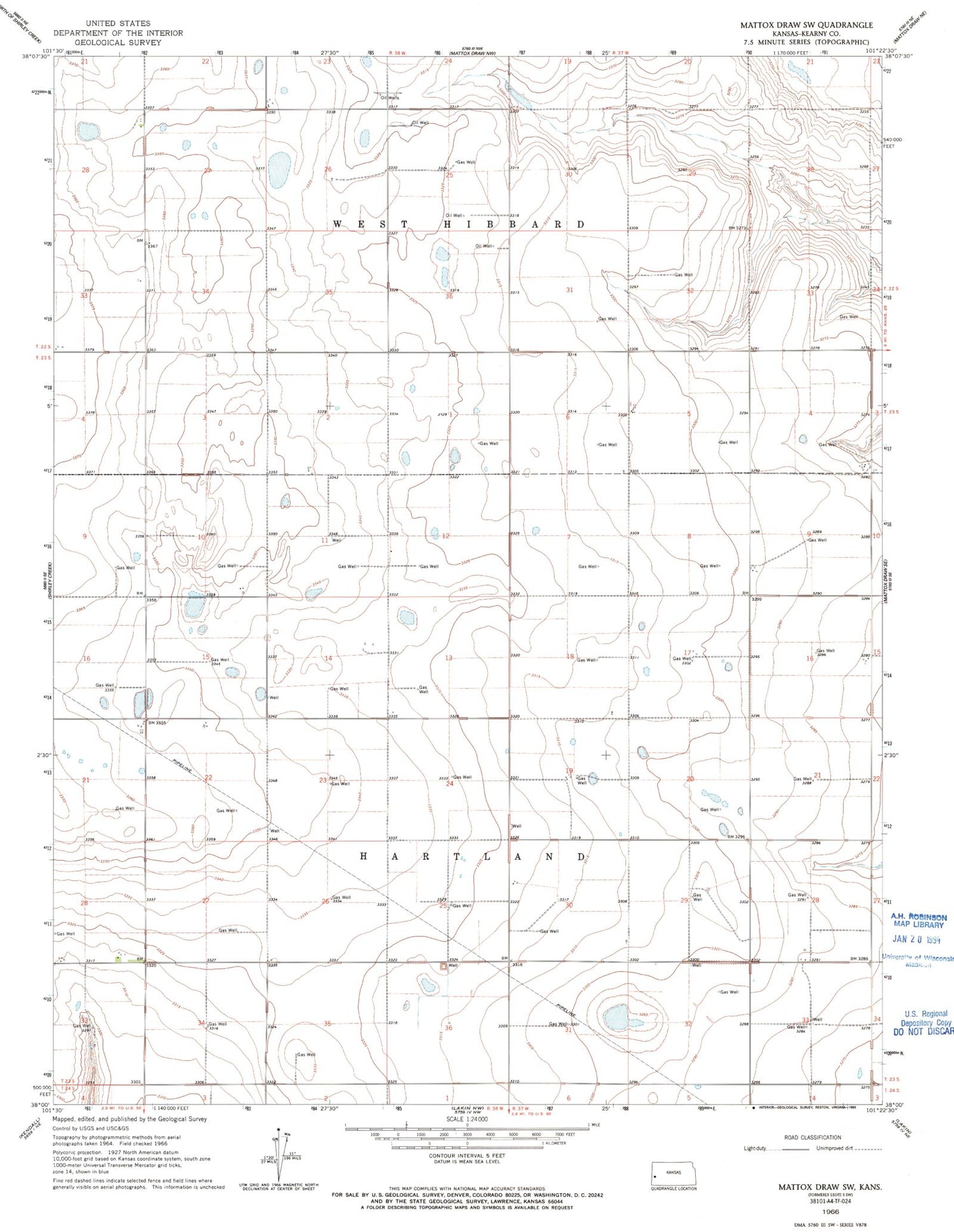 Classic USGS Mattox Draw SW Kansas 7.5'x7.5' Topo Map Image