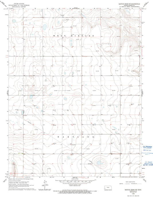 Classic USGS Mattox Draw SW Kansas 7.5'x7.5' Topo Map Image