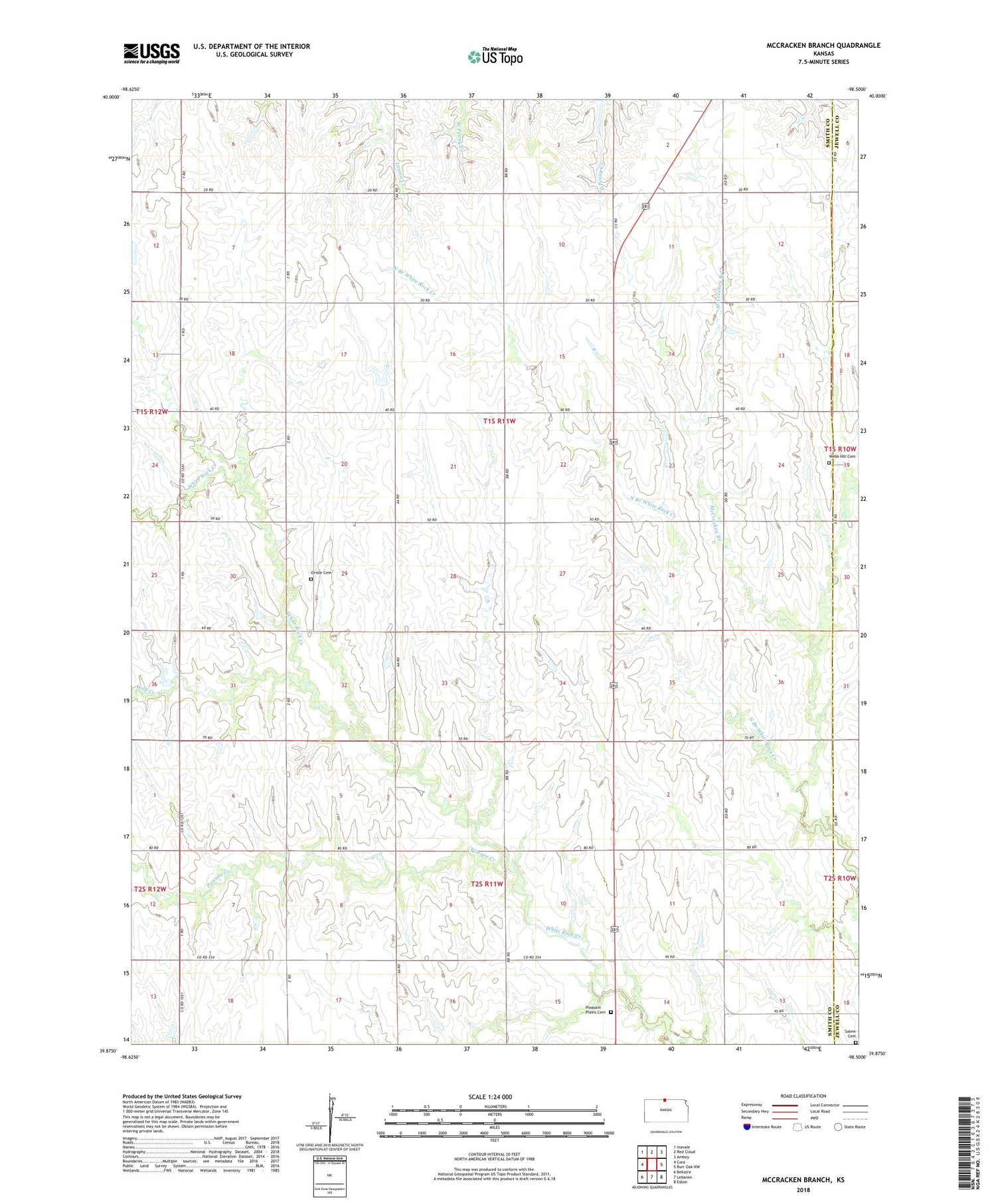 McCracken Branch Kansas US Topo Map Image