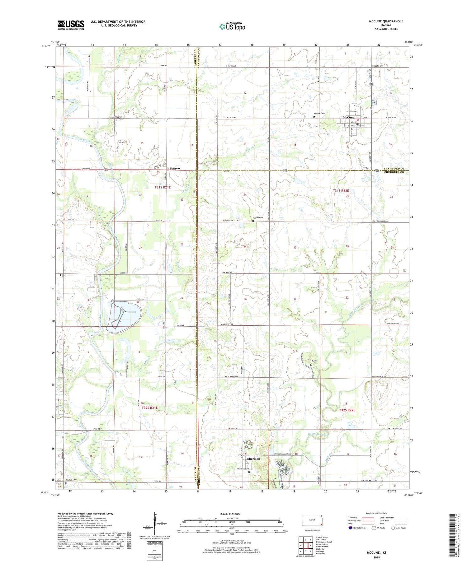 McCune Kansas US Topo Map Image