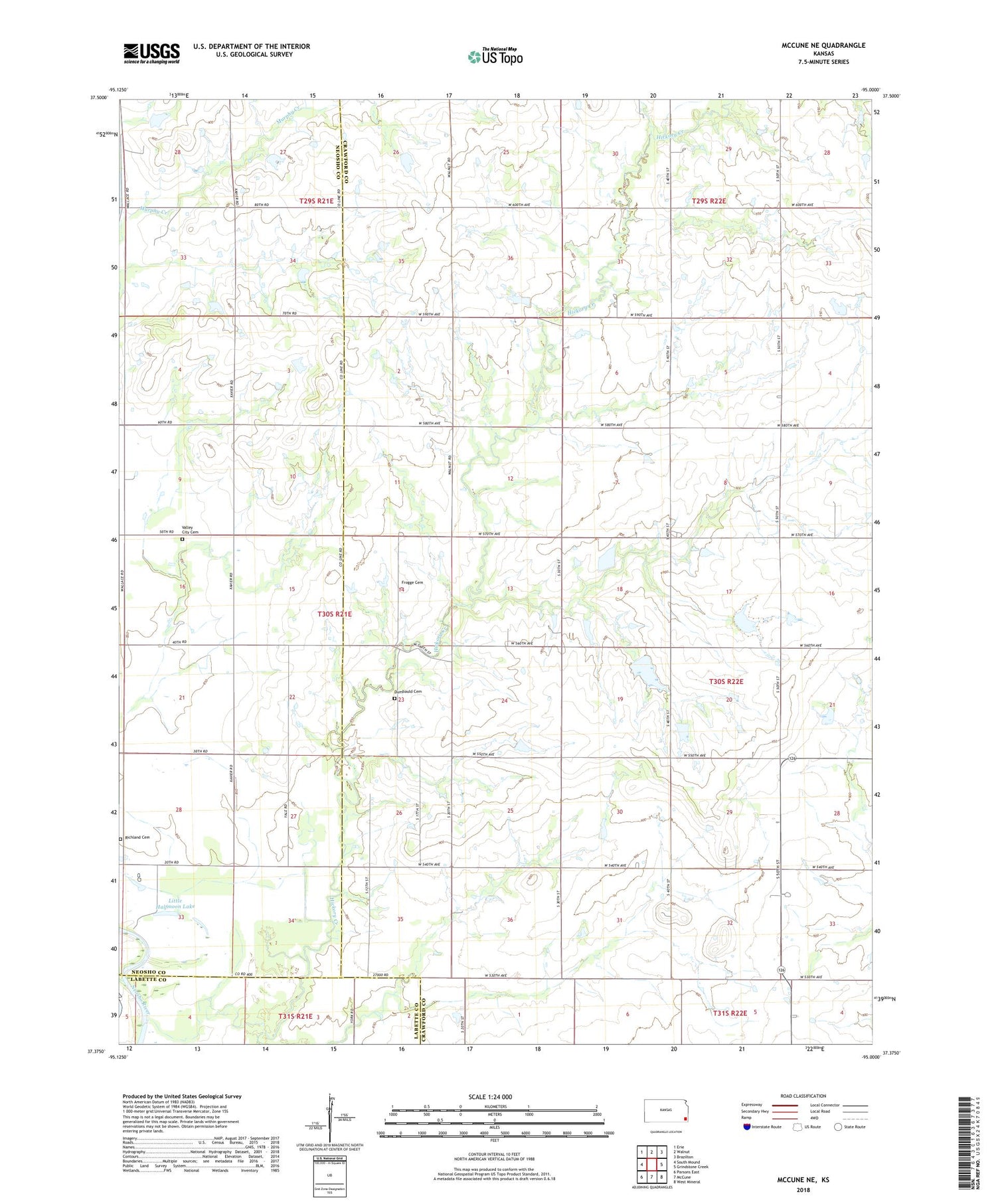 McCune NE Kansas US Topo Map Image