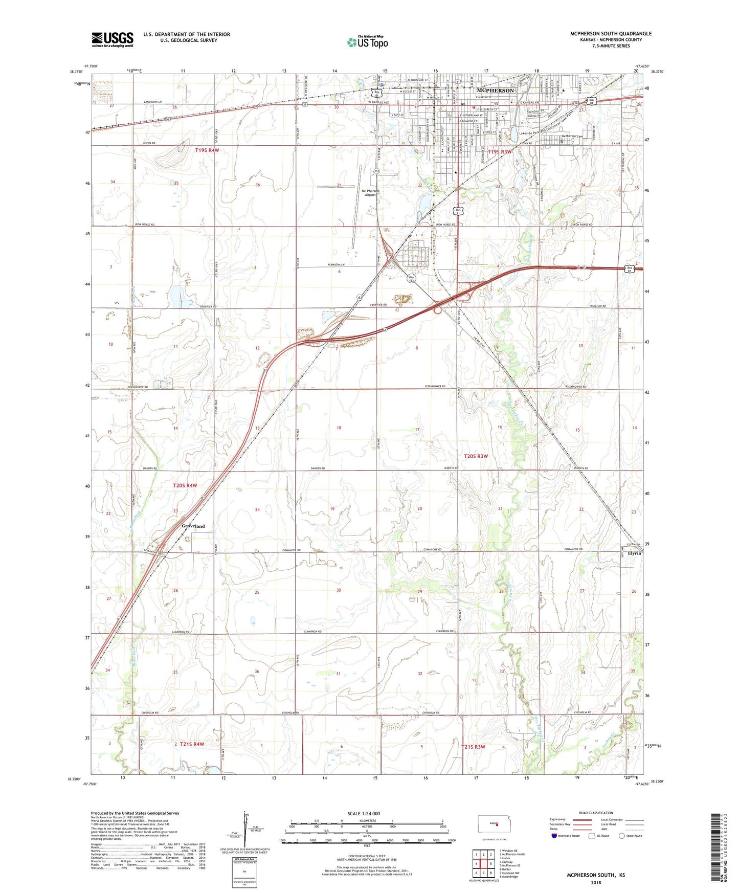 McPherson South Kansas US Topo Map Image
