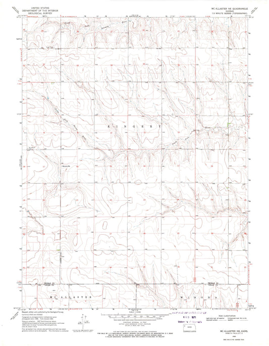 Classic USGS McAllaster NE Kansas 7.5'x7.5' Topo Map Image