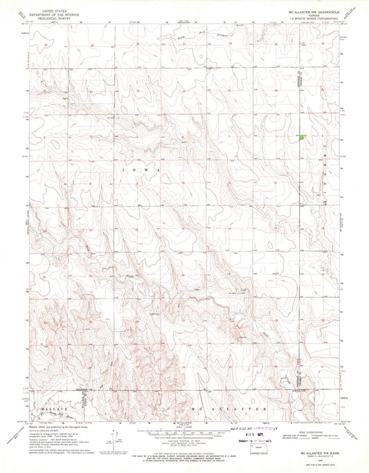 Classic USGS McAllaster NW Kansas 7.5'x7.5' Topo Map Image
