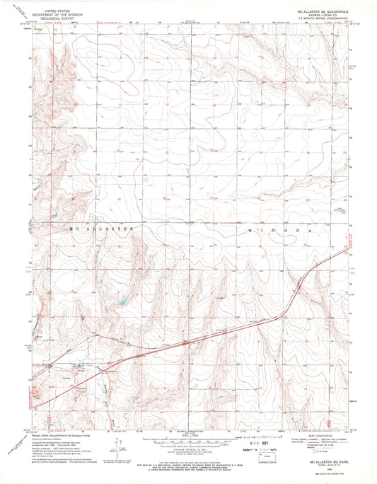 Classic USGS McAllaster SE Kansas 7.5'x7.5' Topo Map Image