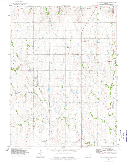Classic USGS McCracken Branch Kansas 7.5'x7.5' Topo Map Image