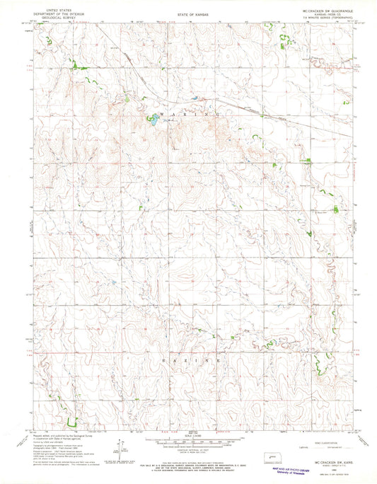 Classic USGS McCracken SW Kansas 7.5'x7.5' Topo Map Image