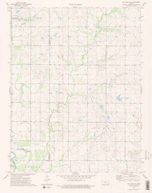 Classic USGS McCune NE Kansas 7.5'x7.5' Topo Map Image