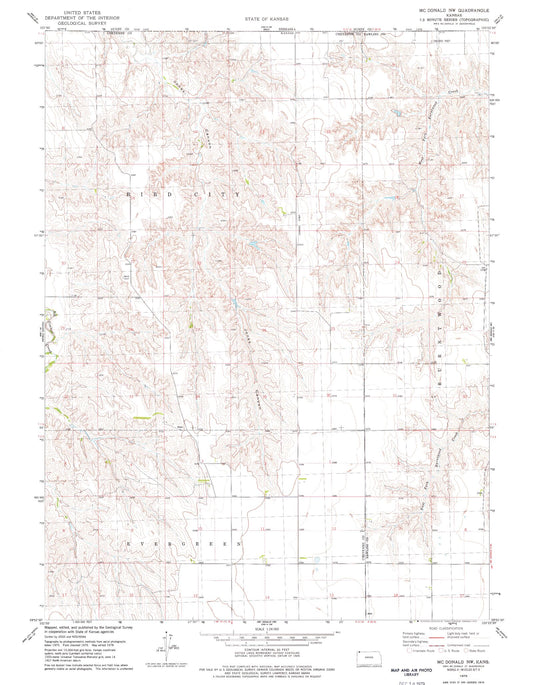 Classic USGS McDonald NW Kansas 7.5'x7.5' Topo Map Image