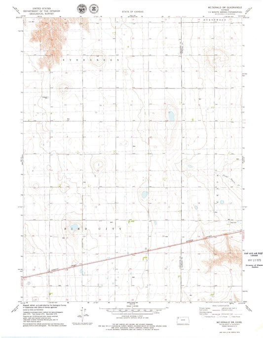 Classic USGS McDonald SW Kansas 7.5'x7.5' Topo Map Image