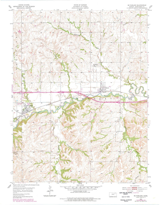 Classic USGS McFarland Kansas 7.5'x7.5' Topo Map Image
