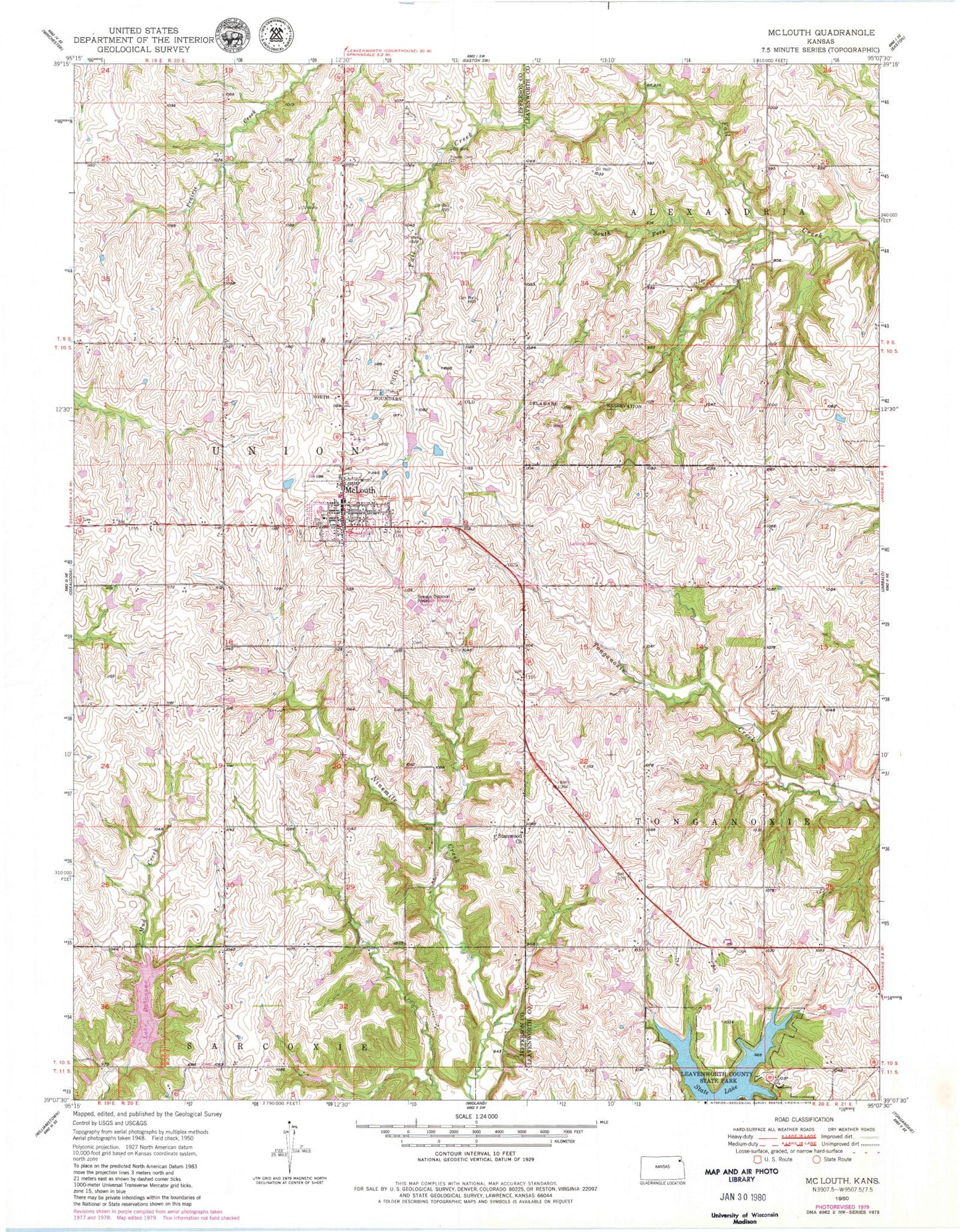 Classic USGS McLouth Kansas 7.5'x7.5' Topo Map Image