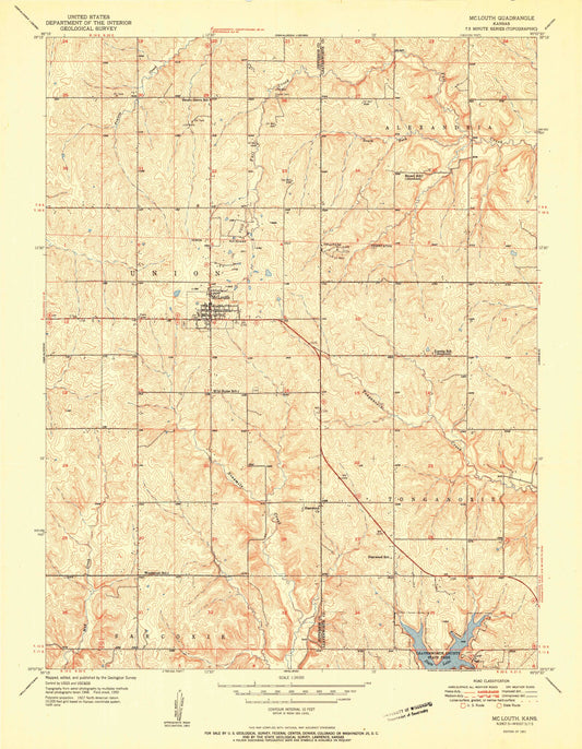 Classic USGS McLouth Kansas 7.5'x7.5' Topo Map Image