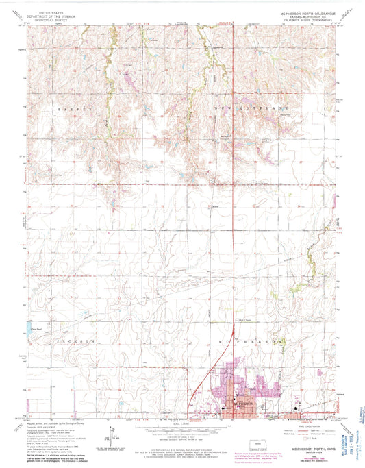 Classic USGS McPherson North Kansas 7.5'x7.5' Topo Map Image