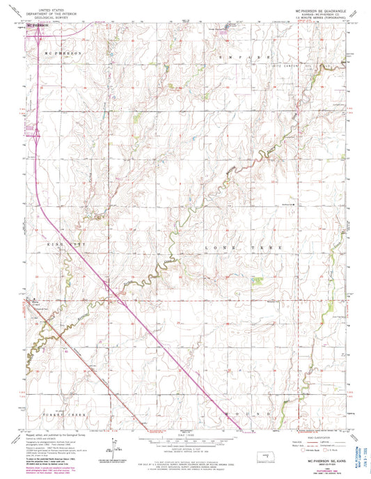 Classic USGS McPherson SE Kansas 7.5'x7.5' Topo Map Image