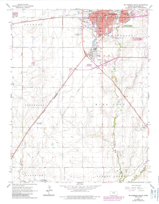 Classic USGS McPherson South Kansas 7.5'x7.5' Topo Map Image