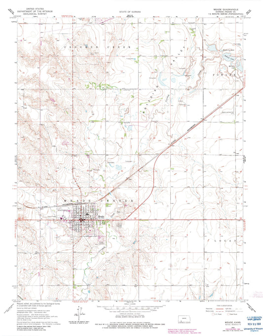 Classic USGS Meade Kansas 7.5'x7.5' Topo Map Image
