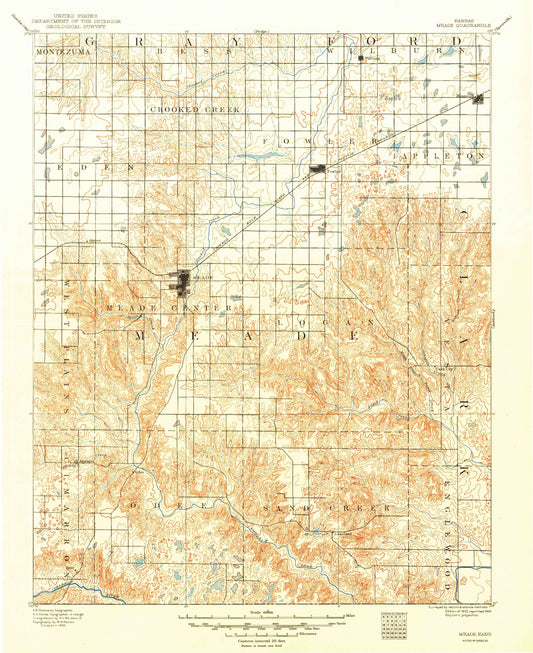 Historic 1892 Meade Kansas 30'x30' Topo Map Image