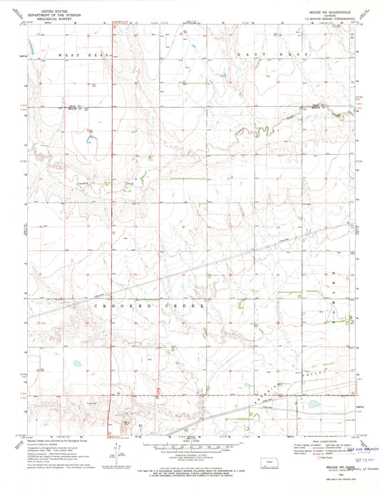 Classic USGS Meade NE Kansas 7.5'x7.5' Topo Map Image