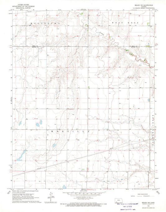 Classic USGS Meade NW Kansas 7.5'x7.5' Topo Map Image