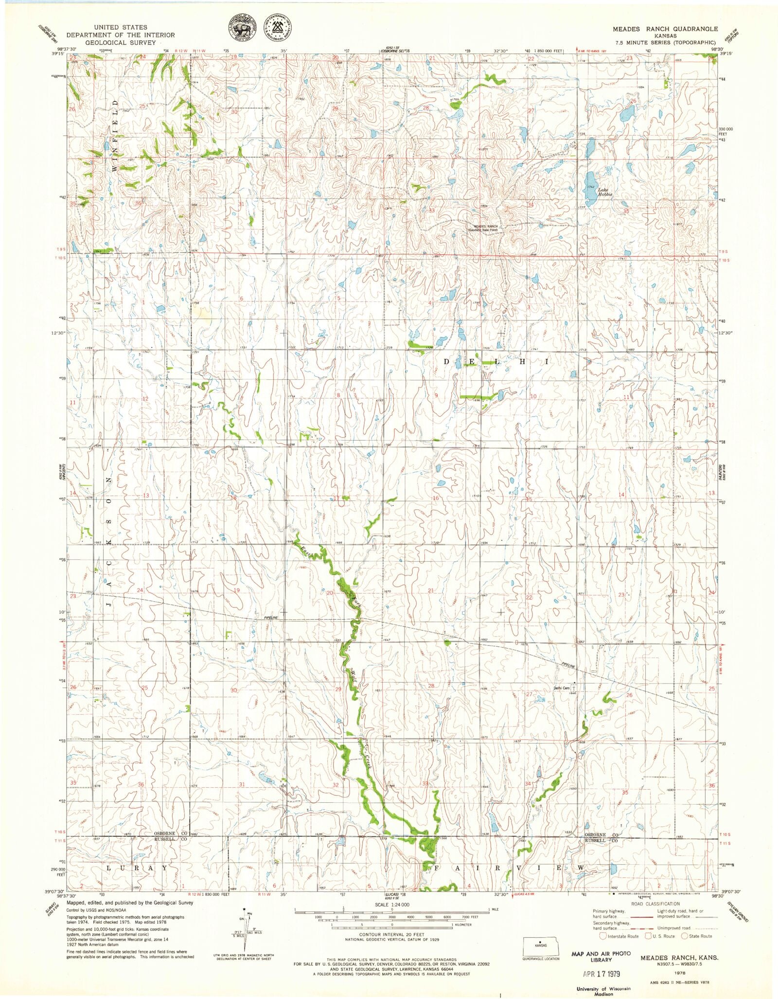 Classic USGS Meades Ranch Kansas 7.5'x7.5' Topo Map – MyTopo Map Store