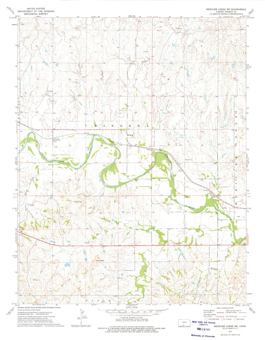 Classic USGS Medicine Lodge SW Kansas 7.5'x7.5' Topo Map Image