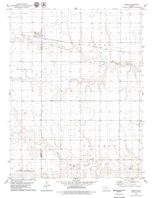 Classic USGS Menlo Kansas 7.5'x7.5' Topo Map Image