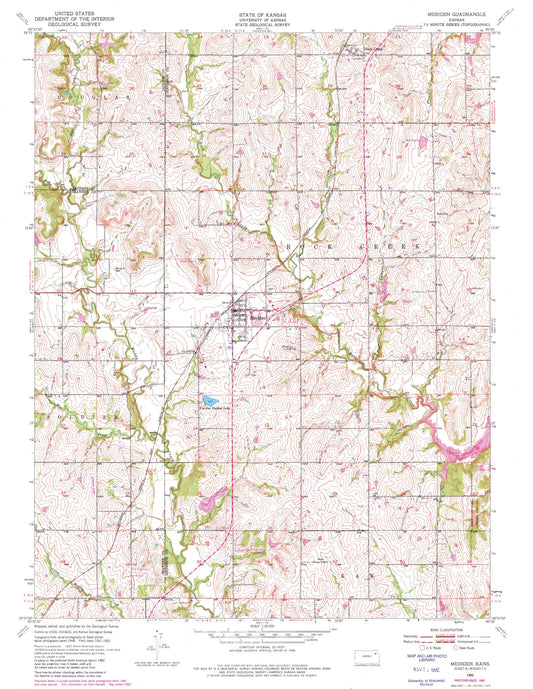 Classic USGS Meriden Kansas 7.5'x7.5' Topo Map Image