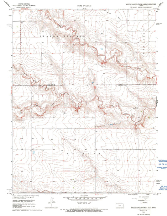 Classic USGS Middle Ladder Creek East Kansas 7.5'x7.5' Topo Map Image