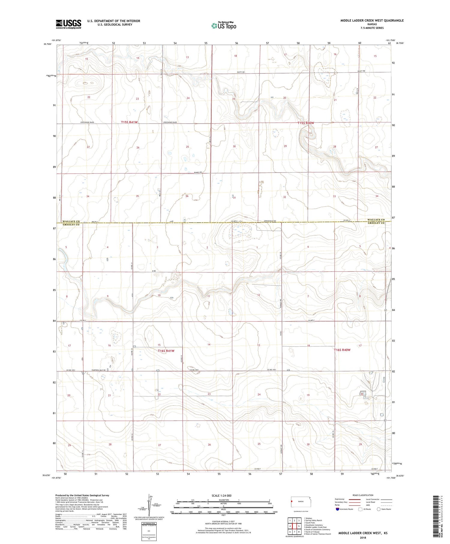 Middle Ladder Creek West Kansas US Topo Map Image