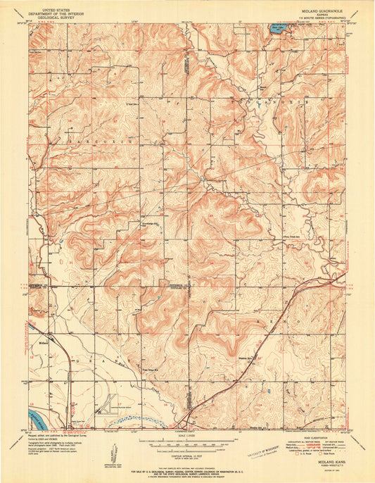 Classic USGS Midland Kansas 7.5'x7.5' Topo Map Image