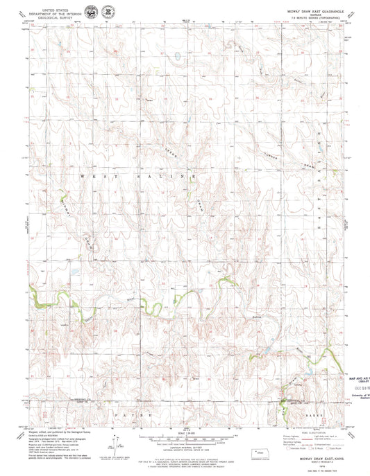 Classic USGS Midway Draw East Kansas 7.5'x7.5' Topo Map Image