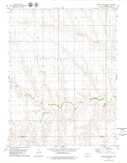Classic USGS Midway Draw West Kansas 7.5'x7.5' Topo Map Image