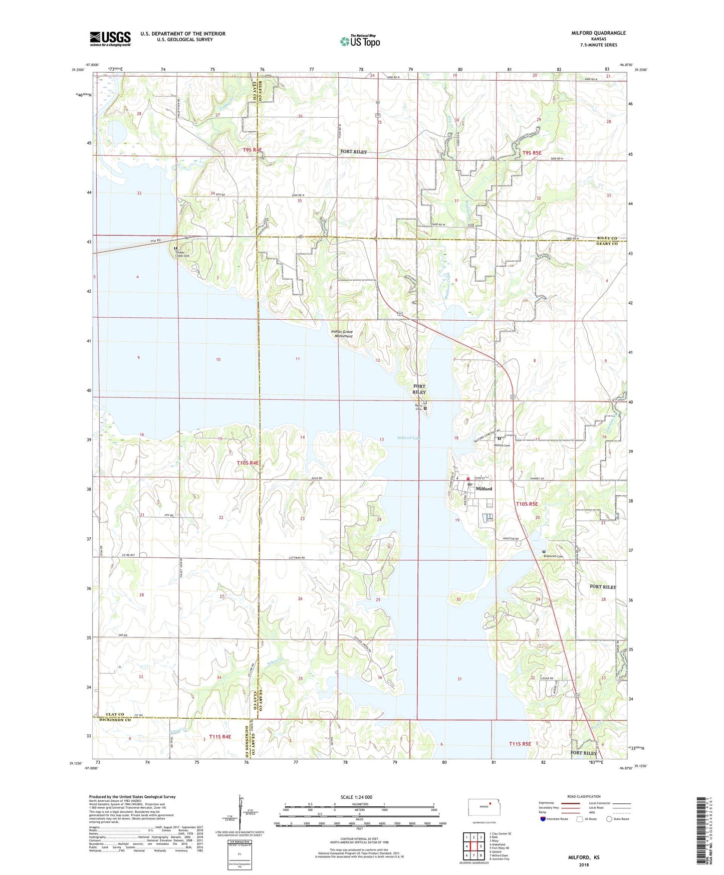 Milford Kansas US Topo Map Image