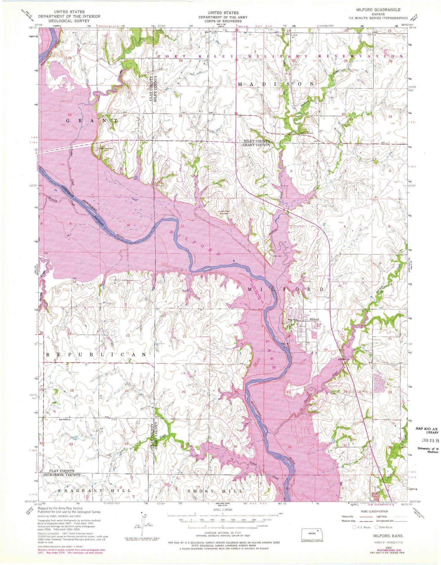 USGS Classic Milford Kansas 7.5'x7.5' Topo Map Image