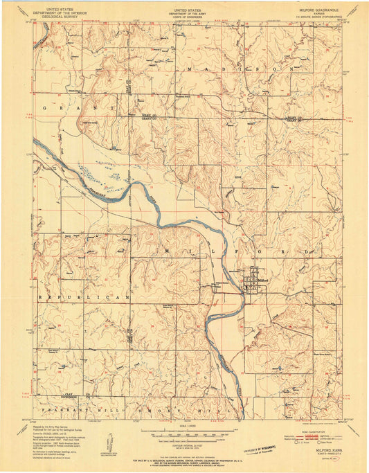 USGS Classic Milford Kansas 7.5'x7.5' Topo Map Image