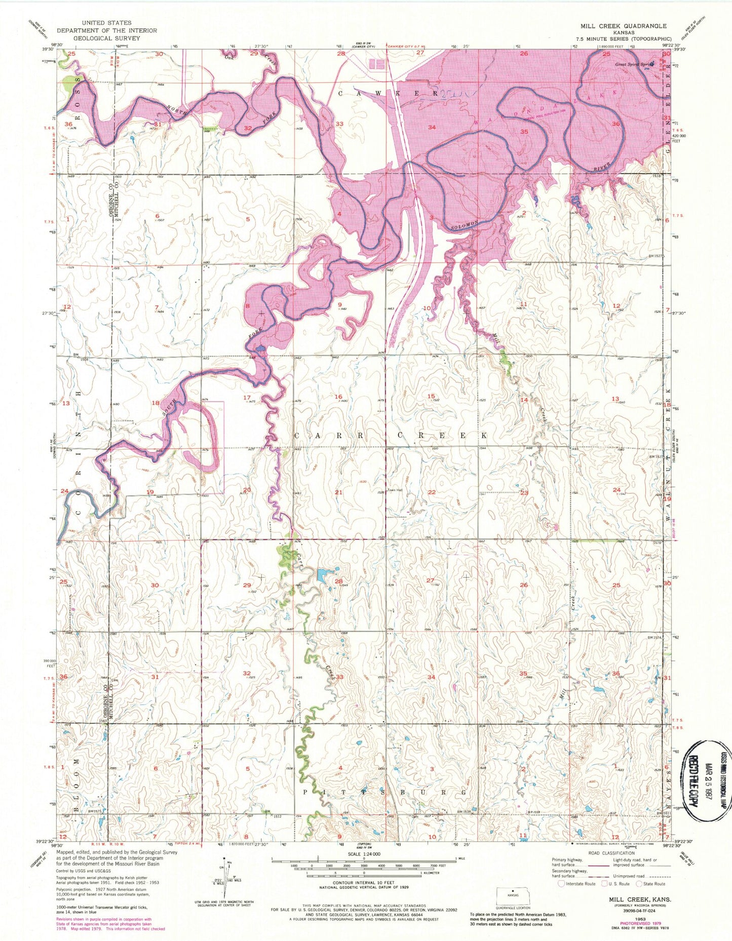 Classic USGS Mill Creek Kansas 7.5'x7.5' Topo Map Image