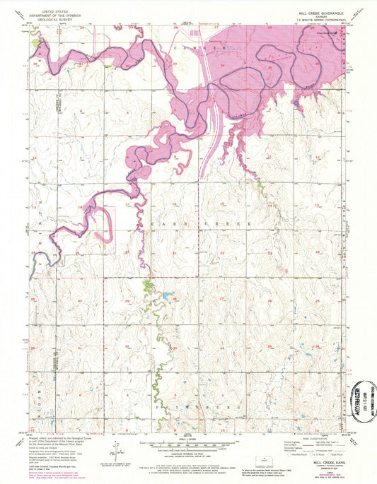 Classic USGS Mill Creek Kansas 7.5'x7.5' Topo Map Image