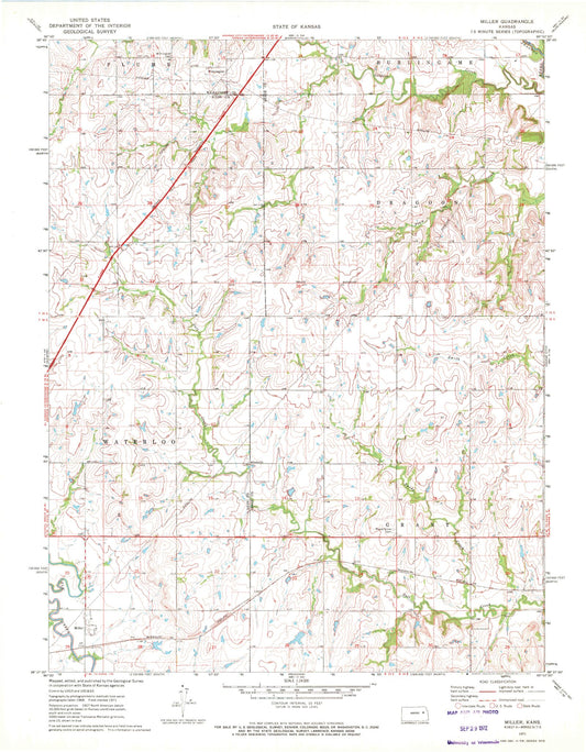 Classic USGS Miller Kansas 7.5'x7.5' Topo Map Image