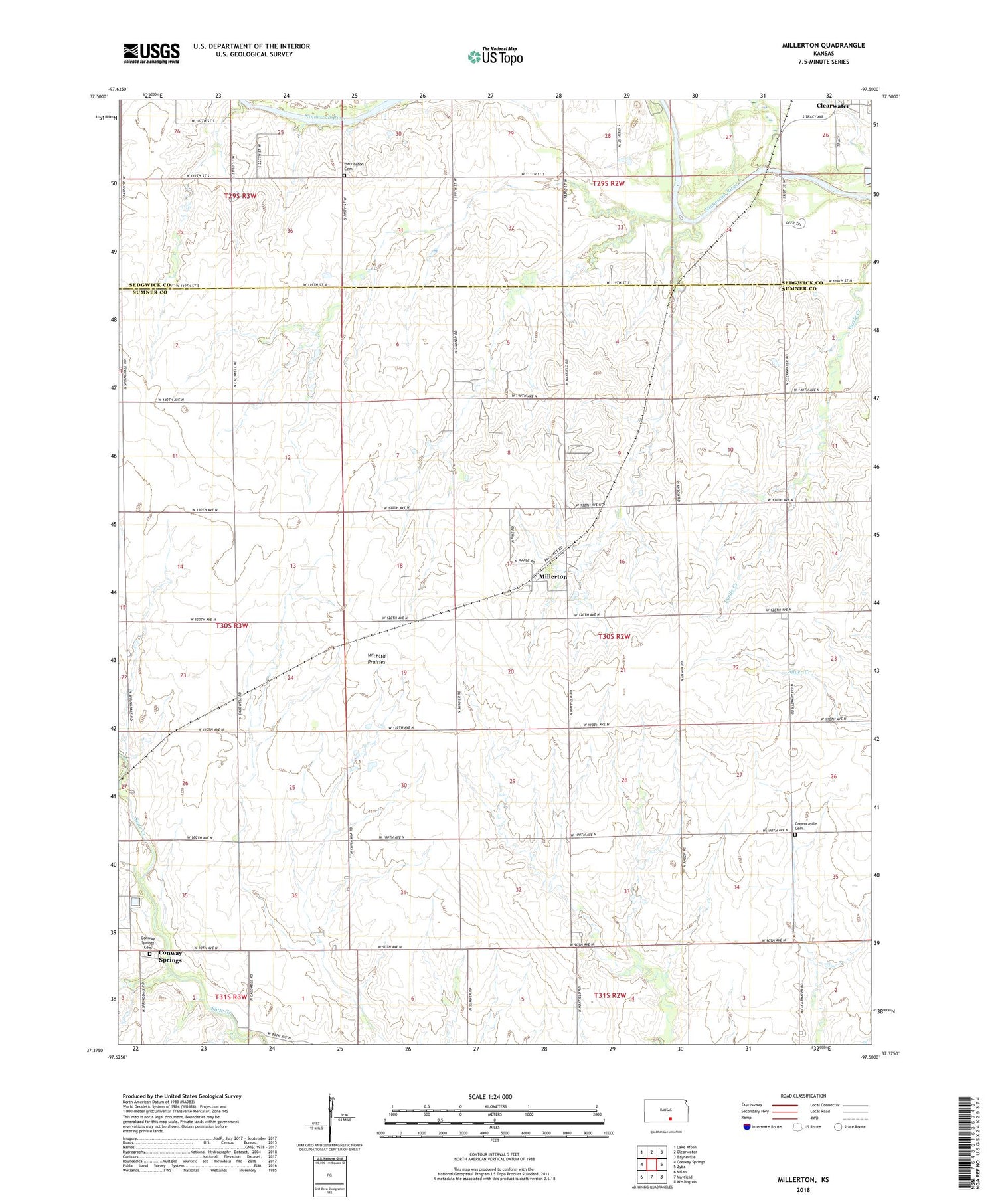Millerton Kansas US Topo Map Image