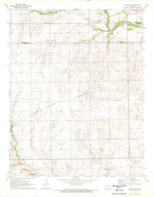 Classic USGS Millerton Kansas 7.5'x7.5' Topo Map Image