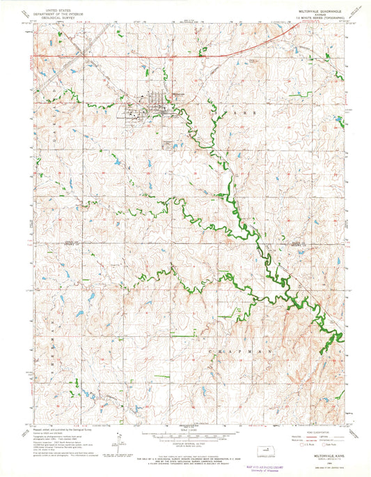 Classic USGS Miltonvale Kansas 7.5'x7.5' Topo Map Image